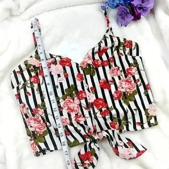 Leith Boho Cottagecore Striped Crop Top - Picture 4 of 11